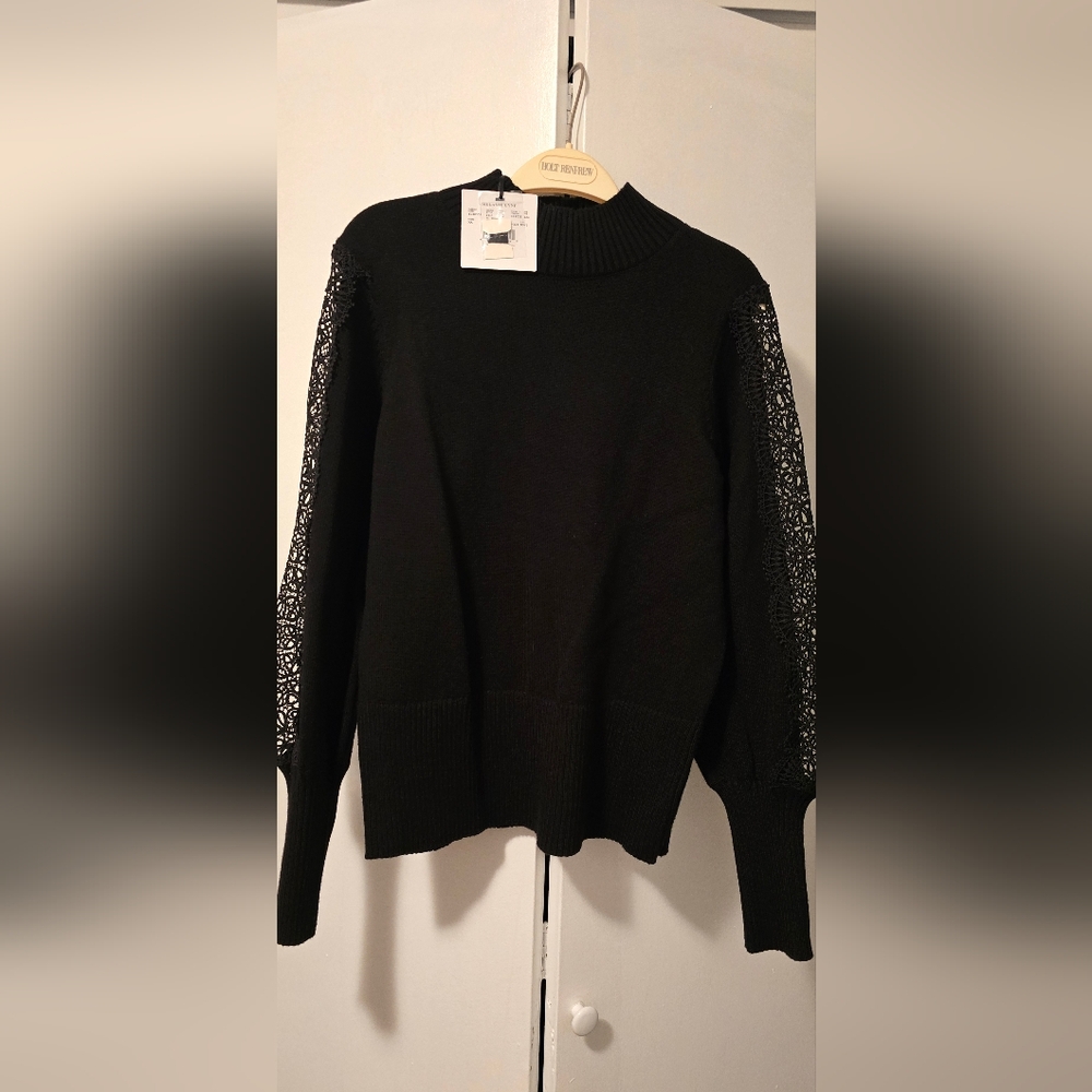 Chic Black Sweater with Lace Detail